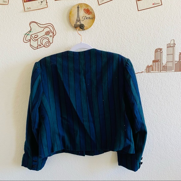 E.H. Woods Blue Green Striped Cropped Button Up Blazer Size 14 - Picture 7 of 11